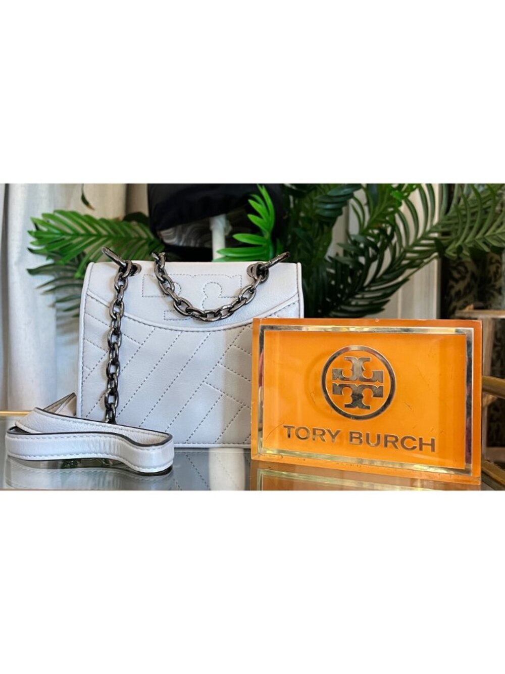 RARE!! Authentic Tory Burch Grey and Gun Metal Small Fleming Shoulder Bag